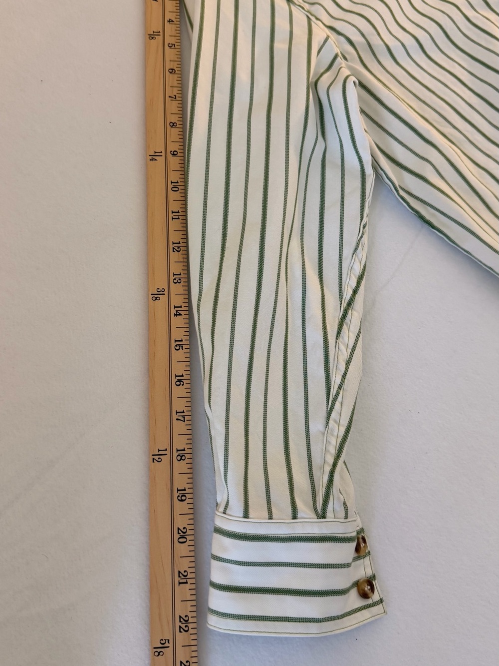 Classic Striped Button-Down Shirt in Cream and Olive - Women - Picture 9 of 10